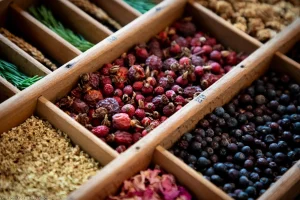 An arrangement of dried harvestables.