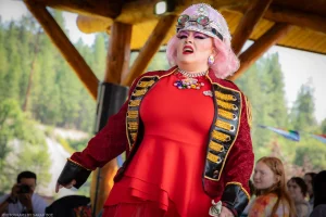 Empress XXIV Diana Bourgeois performs at the 2023 Lincoln County Pride Festival.
