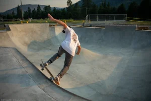 A skater rides the lip into the bowl at the Screaming Brain Festival in Troy, Montana.