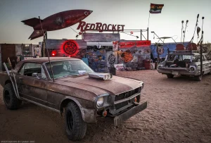 Gritty and bold, this dusky scene at Wasteland Weekend suggests a film set come to life.