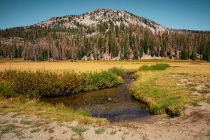 A scenic view of Reading Peak, located along the Lassen Volcanic National Park Highway.