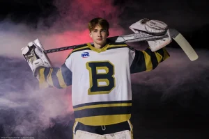 A smoky hero’s portrait of then-Bismarck Bobcats goalie Cameron Korpi.