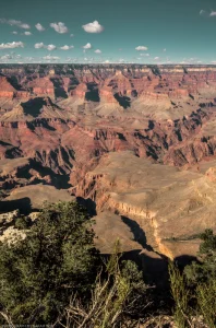 A vertical landscape of the Grand Canyon as seen from the South Rim.