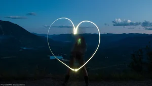 A long exposure featuring a light-painted heart.