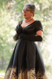 Nova Kaine co-hosts a drag performance at the 2023 Lincoln County Pride Festival.
