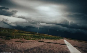 Dramatic angle on a very dark, tornado-warned cell in rural Nebraska.