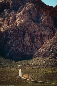 The massive scale differential between the canyon and the road at Red Rock Canyon National Conservation Area (near Las Vegas).