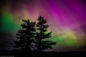 Brilliant, multicolored aurora over far northwestern Montana.
