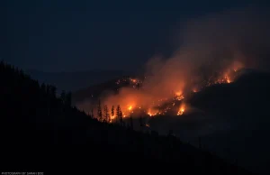 The glowing mass of the South Yaak Fire complex on Yaak Mountain near Troy, Montana, summer 2021.