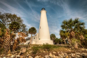A dramatic angle of the St. Marks Lighthouse at the St. Marks National Wildlife Refuge (“Area X” to fans of the works of Jeff VanderMeer).